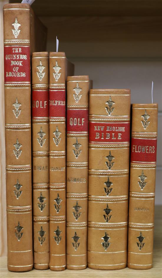 Six various volumes bound in gilt-tooled full tan calf with red title panels,